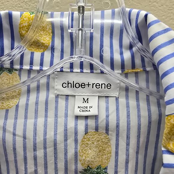 Chloe + Rene Striped Button Up Pineapple Print Dress Blue & White Size Medium - Picture 6 of 8